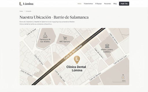 Plano del Barrio de Salamanca con la ubicación de la clínica en la Calle de Velázquez